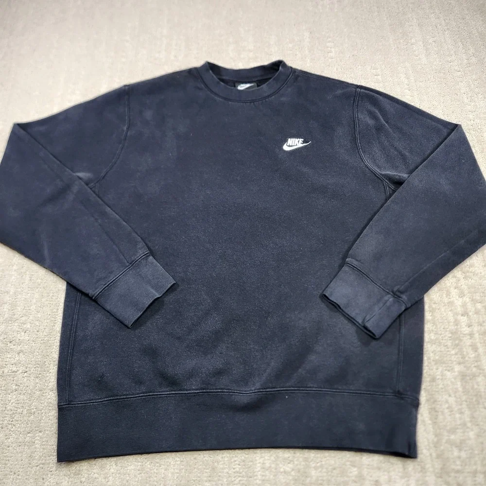 Nike‎ Sweatshirt Men Medium Club Fleece Black Faded Y2K Crewneck Essential